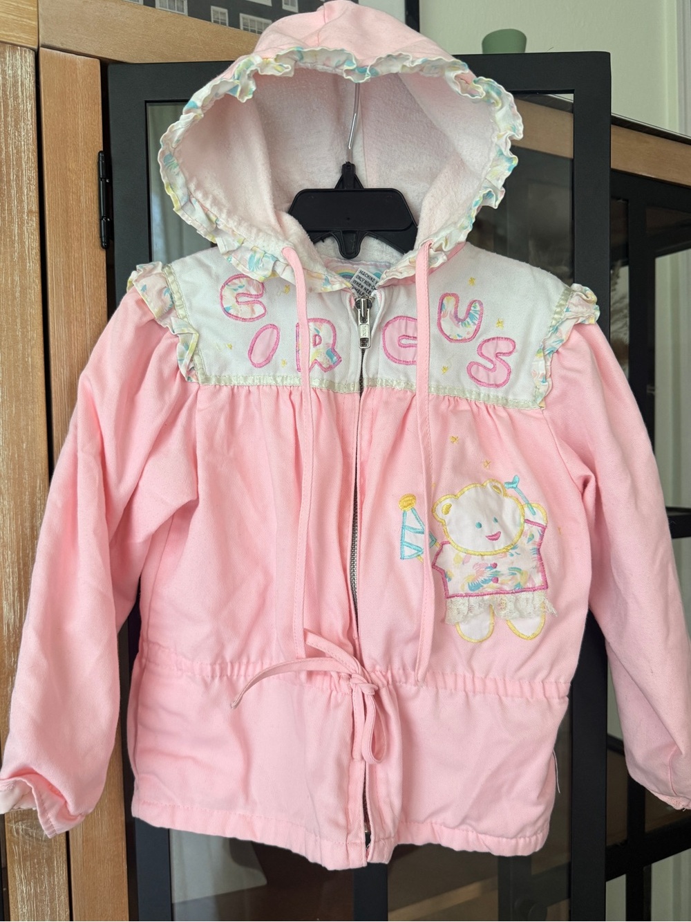 Vintage 90s teddy bear hoodie toddler Circus zip up Jacket Embroidered ruffle